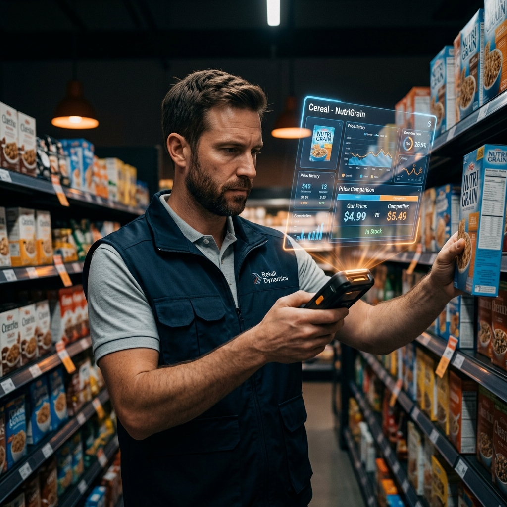 Enquêteur terrain avec PDA en rayon